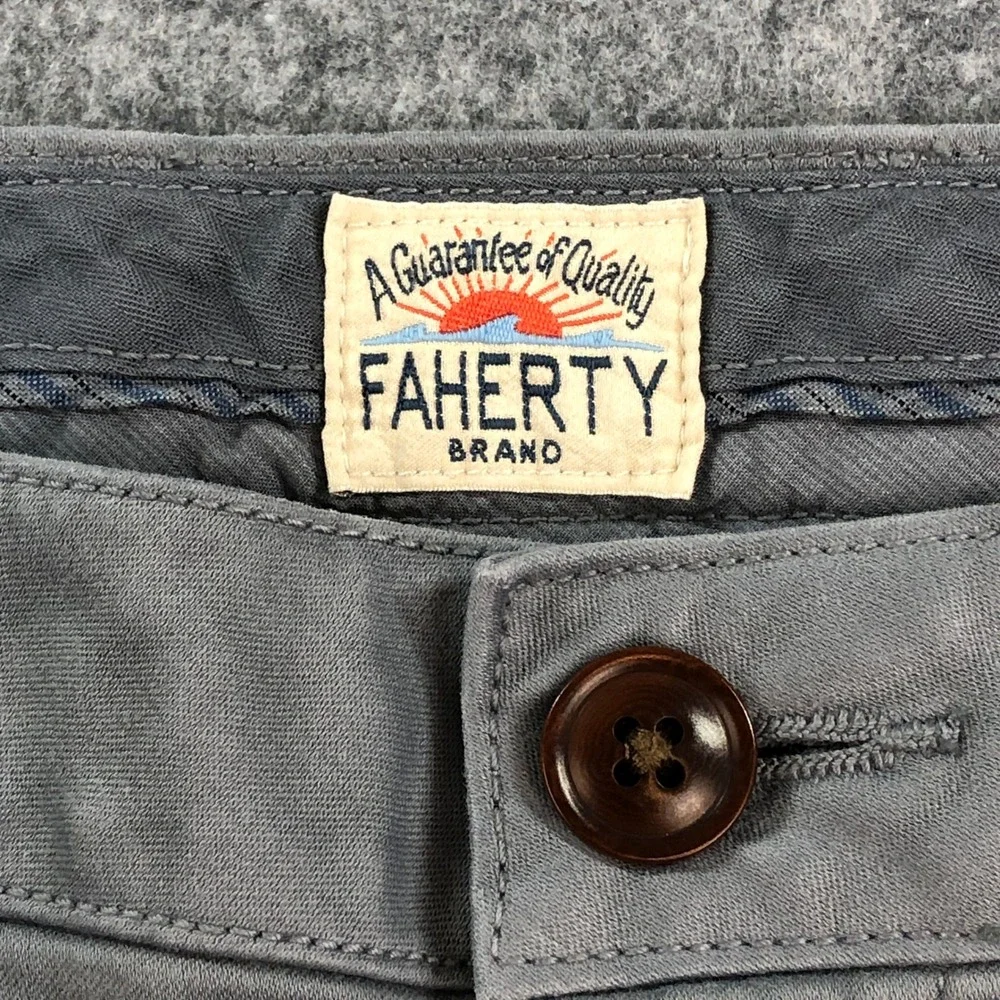 Faherty Mens Chino Shorts 35 Gray Stretch Coastal Casual Pima Cotton Organic